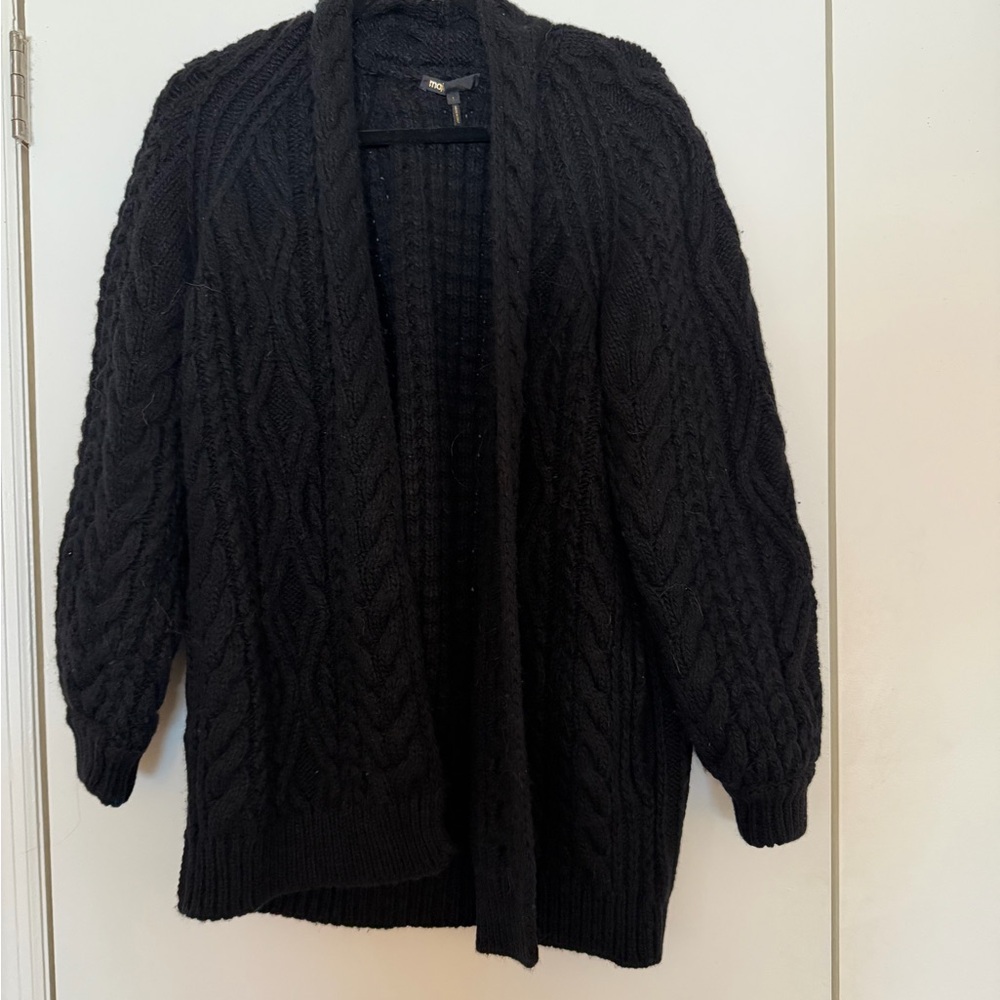 Maje Black Cable Knit Cardigan
